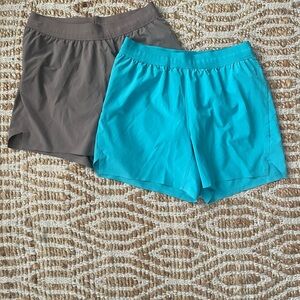 All in Motion Men's Athletic Shorts in taupe and turquoise